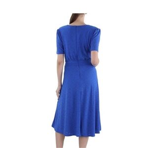 London Times Womens Blue Below Knee Eyelet Ruched Midi Dress